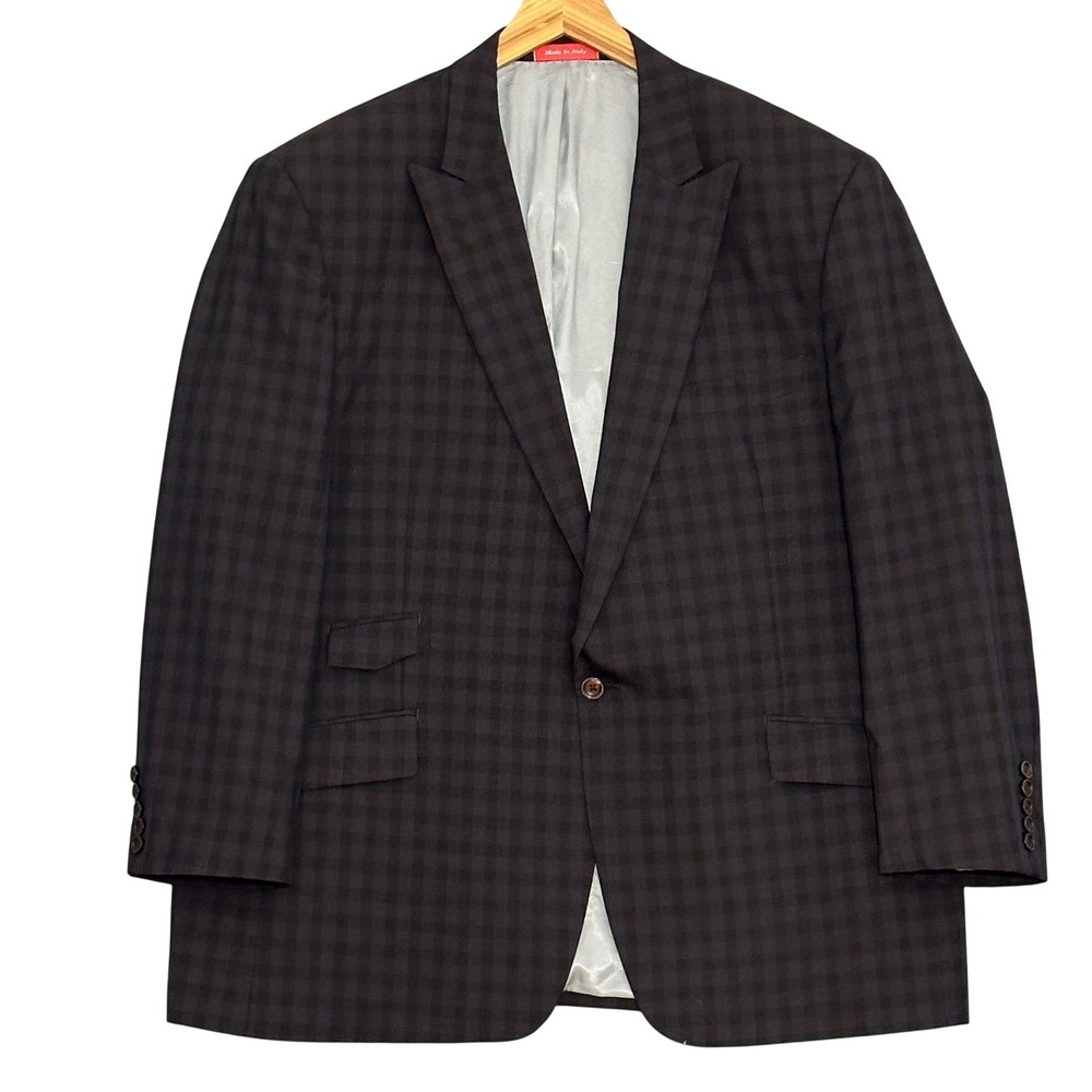 Tiglio Rosso Mens Jacket 50R Roma Super 150s Wool Navy Brown Check Blazer Italy